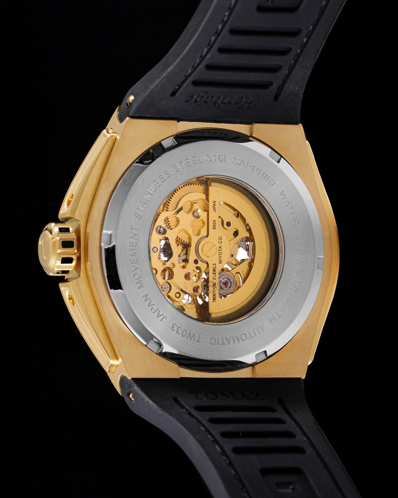 
                  
                    Load image into Gallery viewer, Xavier XL TW033-D12 (Gold/White) with White Swarovski (Black Leather Strap)
                  
                