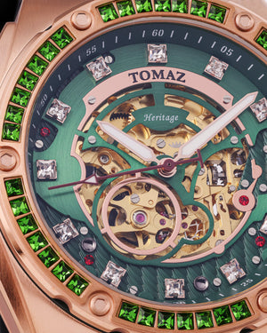 
                  
                    Load image into Gallery viewer, Xavier XL TW033-D15 (Rosegold/Green) with Green Swarovski (Green Leather Strap)
                  
                