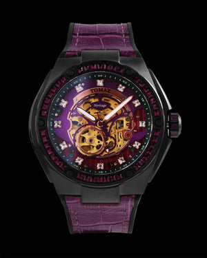 
                  
                    Load image into Gallery viewer, Xavier XL TW033-D1A (Black/Purple) with Purple Swarovski (Purple Bamboo Leather Strap)
                  
                