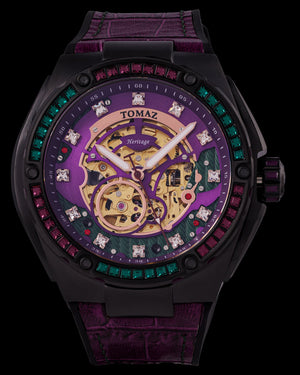 
                  
                    Load image into Gallery viewer, Xavier XL TW033-D1  (Black/Purple) with Green Purple Swarovski (Purple Bamboo Leather Strap)
                  
                