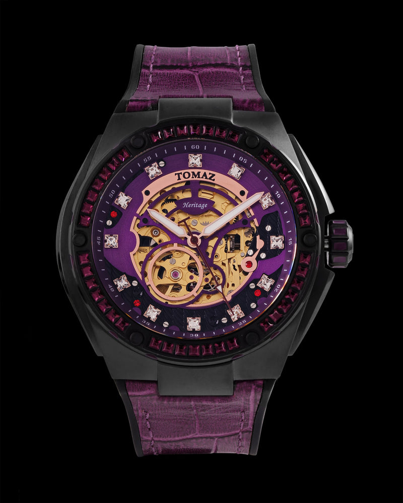 
                  
                    Load image into Gallery viewer, Xavier XL TW033-D2 (Black/Purple) with Purple Swarovski (Purple Bamboo Leather Strap)
                  
                