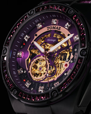 
                  
                    Load image into Gallery viewer, Xavier XL TW033-D2 (Black/Purple) with Purple Swarovski (Purple Bamboo Leather Strap)
                  
                