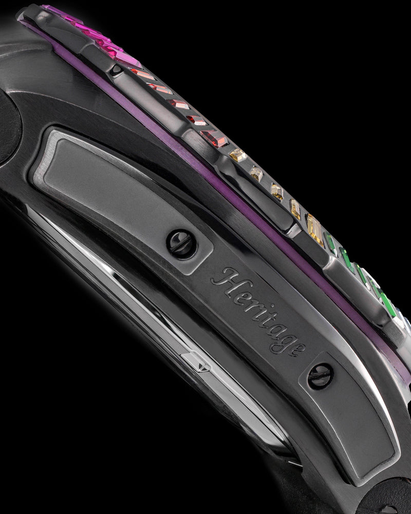 
                  
                    Load image into Gallery viewer, Xavier XL TW033-D4 (Black) with Rainbow Swarovski (Purple Bamboo Leather Strap)
                  
                