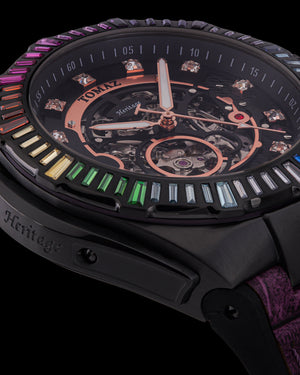 
                  
                    Load image into Gallery viewer, Xavier XL TW033-D4 (Black) with Rainbow Swarovski (Purple Bamboo Leather Strap)
                  
                