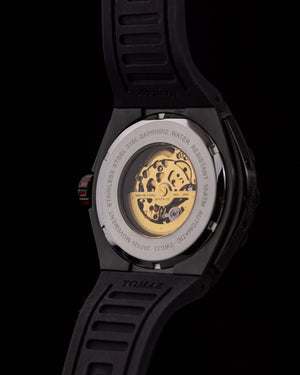 
                  
                    Load image into Gallery viewer, Xavier XL TW033-D5 (Black) with Rainbow Swarovski (Red Bamboo Leather Strap)
                  
                