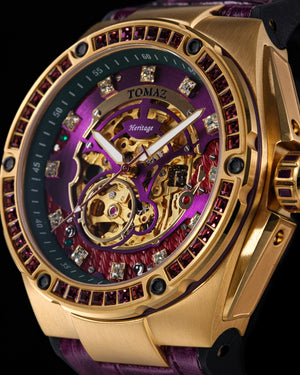 
                  
                    Load image into Gallery viewer, Xavier XL TW033-D6 (Gold/Purple) with Purple Swarovski (Purple Bamboo Leather  Strap)
                  
                