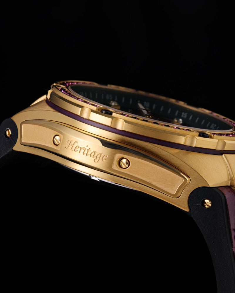 
                  
                    Load image into Gallery viewer, Xavier XL TW033-D6 (Gold/Purple) with Purple Swarovski (Purple Bamboo Leather  Strap)
                  
                