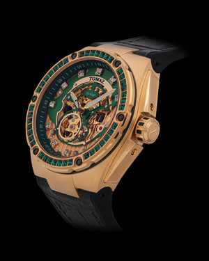 
                  
                    Load image into Gallery viewer, Xavier XL TW033-D8 (Gold/Green) with Green Swarovski (Green Bamboo Leather Strap)
                  
                