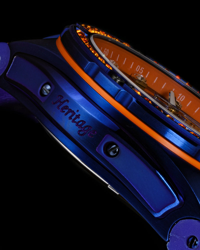 
                  
                    Load image into Gallery viewer, Xavier XL TW033-D9 (Blue) with Orange Swarovski (Orange Bamboo Leather Strap)
                  
                