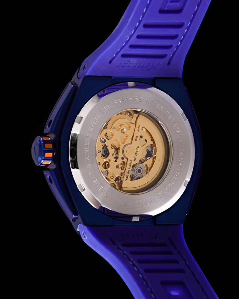 
                  
                    Load image into Gallery viewer, Xavier XL TW033-D9 (Blue) with Orange Swarovski (Orange Bamboo Leather Strap)
                  
                