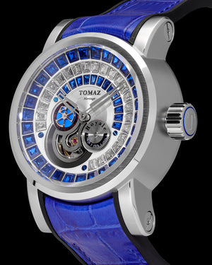 
                  
                    Load image into Gallery viewer, King TW036-D11 (Silver/White) with Blue White Zirconia Crystal (Blue Silicone with Leather Strap)
                  
                