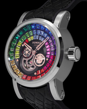 
                  
                    Load image into Gallery viewer, King TW036-D12 (Silver/Rosegold) with Rainbow Zirconia Crystal (Black Silicone with Leather Strap)
                  
                