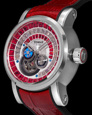 
                  
                    Load image into Gallery viewer, King TW036-D13 (Silver/White) with Red White Zirconia Crystal (Red Silicone with Leather Strap)
                  
                