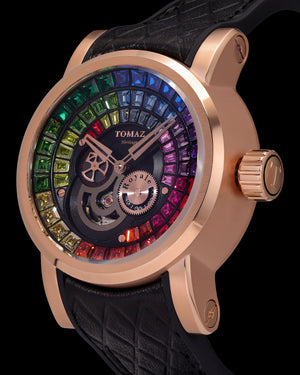 
                  
                    Load image into Gallery viewer, King TW036-D14 (Rosegold/Black) with Rainbow Zirconia Crystal (Black Silicone with Leather Strap)
                  
                