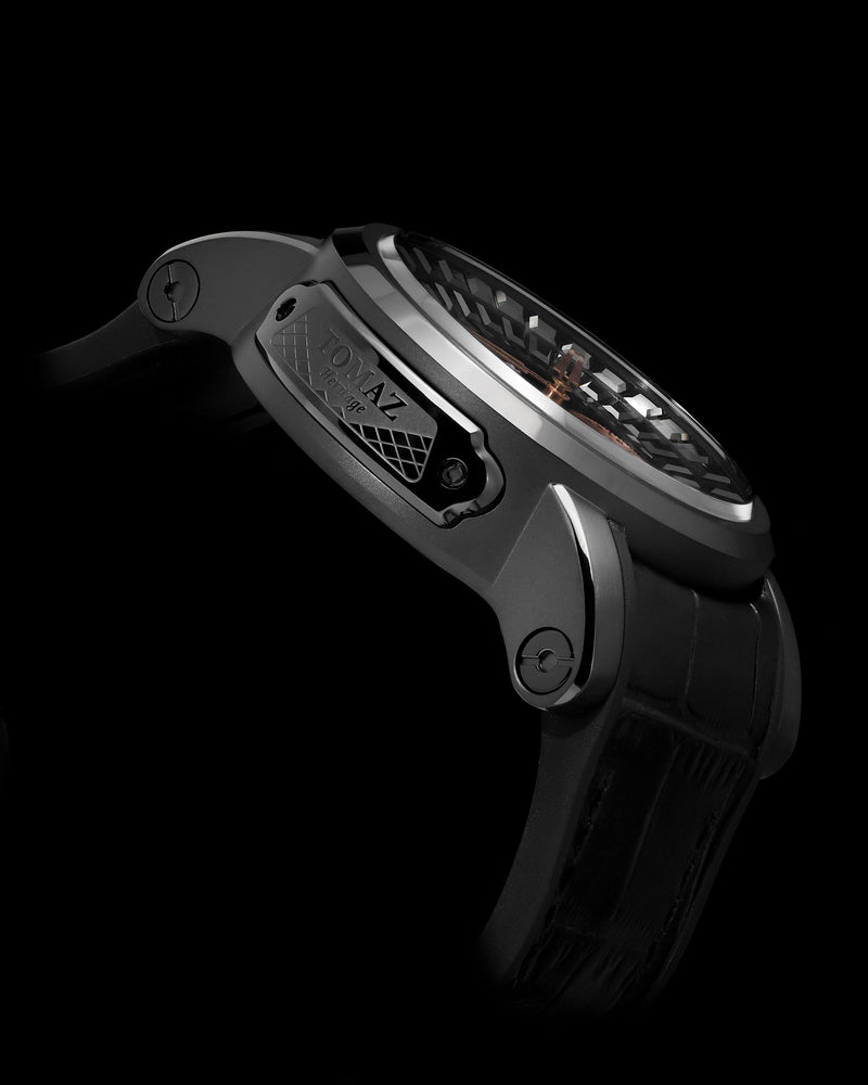 
                  
                    Load image into Gallery viewer, King TW036-D15 (Black/Rosegold) with Black Zirconia Crystal (Black Silicone with Leather Strap)
                  
                