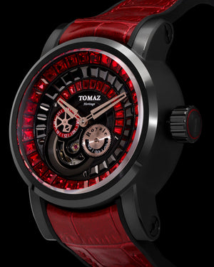 
                  
                    Load image into Gallery viewer, King TW036-D16 (Black) with Black Red Zirconia Crystal (Red Silicone with Leather Strap)
                  
                