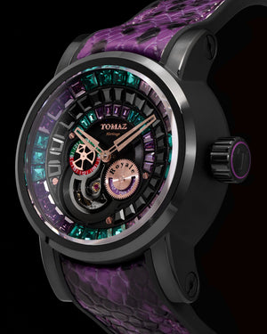 
                  
                    Load image into Gallery viewer, King TW036-D17 (Black) with Purple Green Black Zirconia Crystal (Purple Silicone with Leather Strap)
                  
                