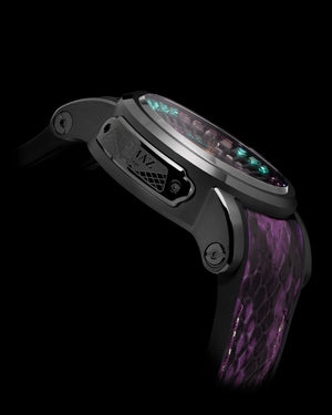 
                  
                    Load image into Gallery viewer, King TW036-D17 (Black) with Purple Green Black Zirconia Crystal (Purple Silicone with Leather Strap)
                  
                