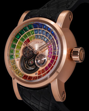 
                  
                    Load image into Gallery viewer, King TW036-D3 (Rosegold) with Rainbow Zirconia Crystal (Black Silicone with Leather Strap)
                  
                