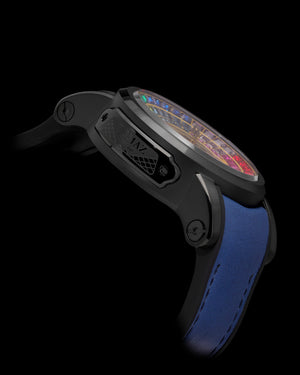 
                  
                    Load image into Gallery viewer, King TW036-D4 (Black/Gold) with Rainbow Zirconia Crystal (Blue Silicone with Leather Strap)
                  
                