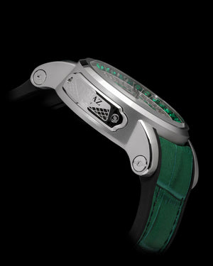 
                  
                    Load image into Gallery viewer, King TW036-D6 (Silver/White) with Silver Green Zirconia Crystal (Green Silicone with Leather Strap)
                  
                