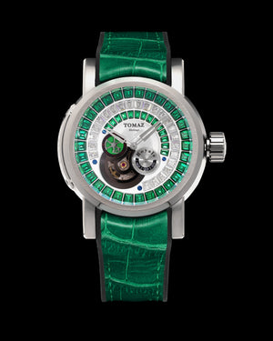 
                  
                    Load image into Gallery viewer, King TW036-D6 (Silver/White) with Silver Green Zirconia Crystal (Green Silicone with Leather Strap)
                  
                