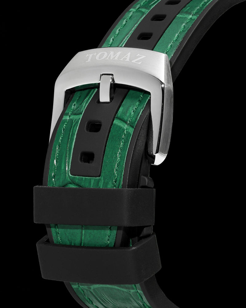 
                  
                    Load image into Gallery viewer, King TW036-D6 (Silver/White) with Silver Green Zirconia Crystal (Green Silicone with Leather Strap)
                  
                