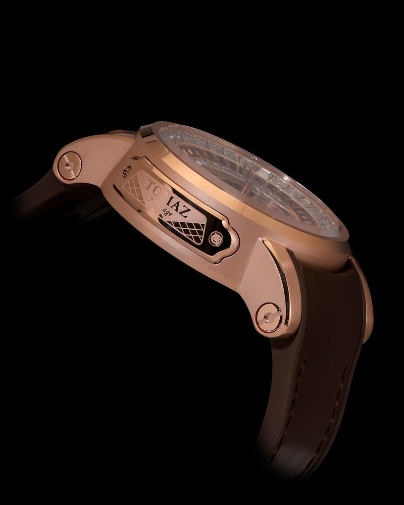 
                  
                    Load image into Gallery viewer, King TW036-D7 (Rosegold) with White Brown Zirconia Crystal Strap (Brown Silicone with Leather Strap)
                  
                