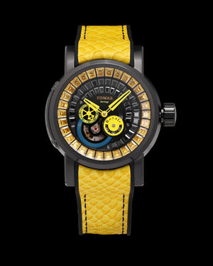 
                  
                    Load image into Gallery viewer, King TW036-D9 (Black) with Yellow Black Zirconia Crystal (Yellow Silicone with Leather Strap)
                  
                