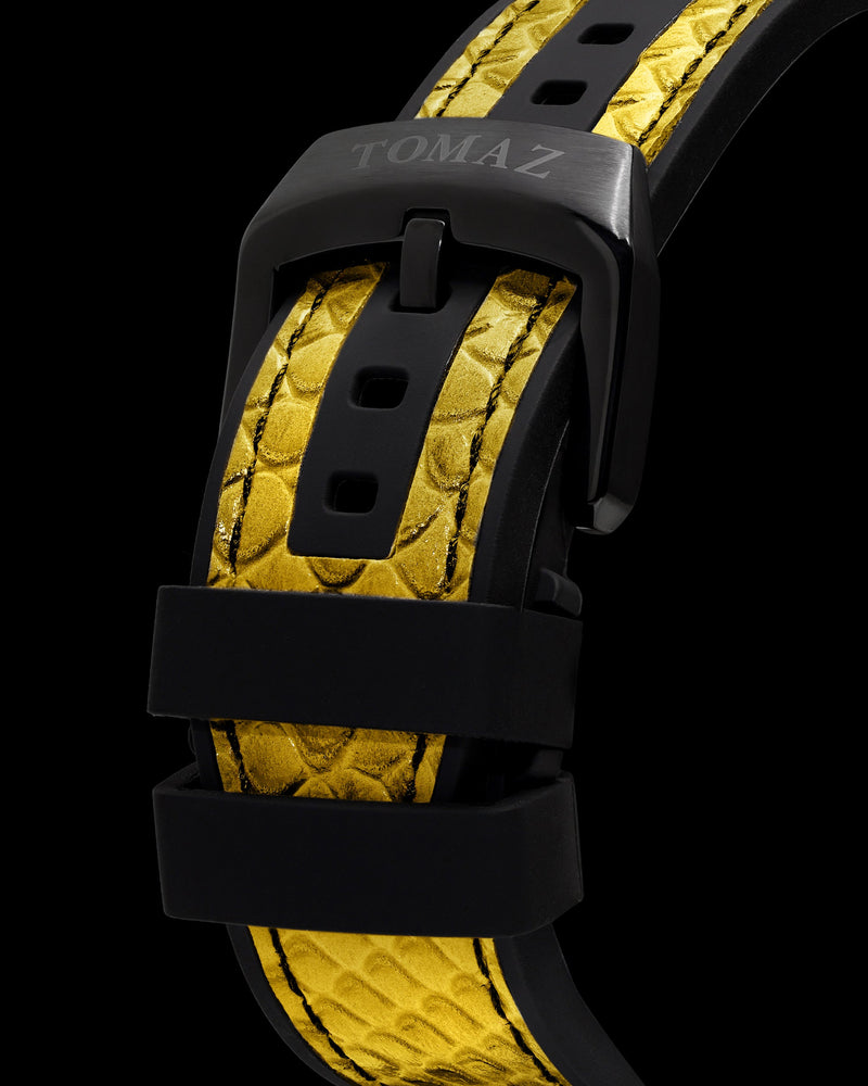 
                  
                    Load image into Gallery viewer, King TW036-D9 (Black) with Yellow Black Zirconia Crystal (Yellow Silicone with Leather Strap)
                  
                