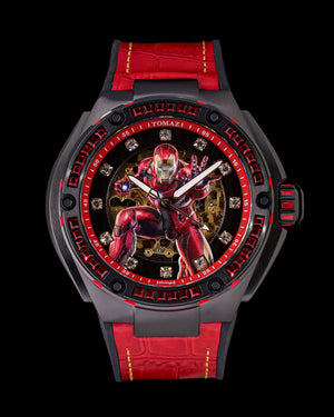 
                  
                    Load image into Gallery viewer, Marvel TW037A-D2 (Black/Red) with Red Crystal (Red Silicone with Leather Bamboo Strap)
                  
                