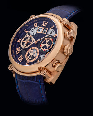 
                  
                    Load image into Gallery viewer, Xavier TW026-D4 (Rosegold/Blue) Navy Leather Strap
                  
                