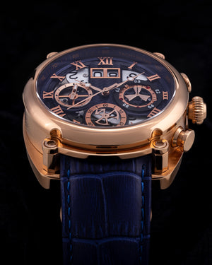 
                  
                    Load image into Gallery viewer, Xavier TW026-D4 (Rosegold/Blue) Navy Leather Strap
                  
                