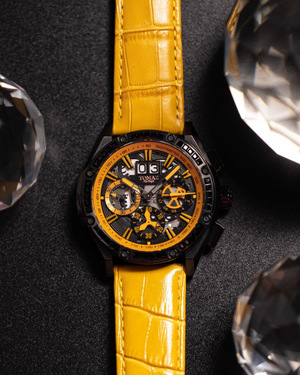 
                  
                    Load image into Gallery viewer, RAWR iii TW024A-D3 (Black/Yellow) with Yellow Swarovski (Yellow Bamboo Leather Strap)
                  
                