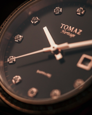 
                  
                    Load image into Gallery viewer, Tomaz Ladies Watch TQ017L-D4 (Rosegold/Black) with Swarovski (Black Leather Strap)
                  
                