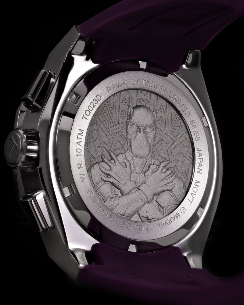 
                  
                    Load image into Gallery viewer, Marvel Black Panther TQ023D-D2 (Silver/Purple) with White Crystal (Purple Leather with Silicone strap)
                  
                