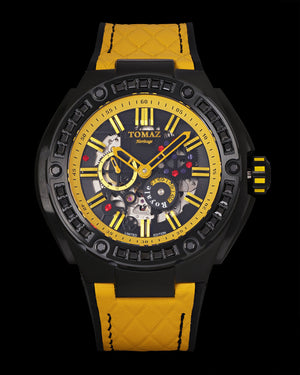 
                  
                    Load image into Gallery viewer, Royale XL TW027S-D9 (Black/Yellow) with Swarovski (Yellow Salmon Leather with Rubber Strap)
                  
                