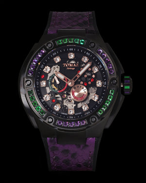 
                  
                    Load image into Gallery viewer, Royale XL TW027S-D15 (Black) with Swarovski (Purple Black Leather with Rubber Strap)
                  
                