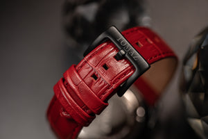 
                  
                    Load image into Gallery viewer, RAWR iii TW024A-D2 (Black/Red) with Red Swarovski (Red Bamboo Leather Strap)
                  
                