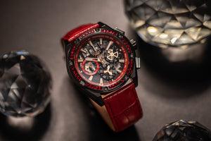 
                  
                    Load image into Gallery viewer, RAWR iii TW024A-D2 (Black/Red) with Red Swarovski (Red Bamboo Leather Strap)
                  
                