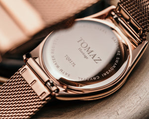 
                  
                    Load image into Gallery viewer, Tomaz Ladies Watch TQ017L-D1A (Rose Gold/White) with White Swarovski (Rosegold Mesh Strap)
                  
                