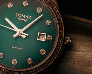 
                  
                    Load image into Gallery viewer, Tomaz Ladies Watch TQ017L-D6 (Rosegold/Green) with Swarovski (Wine Leather Strap)
                  
                