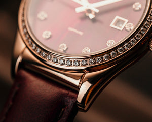 
                  
                    Load image into Gallery viewer, Tomaz Ladies Watch TQ017L-D5 (Rosegold/Pink) with Swarovski (Wine Leather Strap)
                  
                