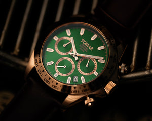 
                  
                    Load image into Gallery viewer, Tomaz Men&amp;#39;s Watch GR02-D7 (Rosegold/Green) Coffee Leather Strap
                  
                