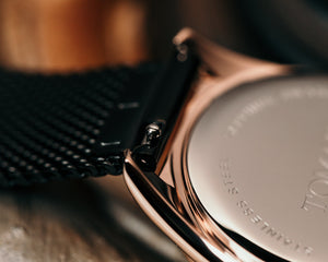 
                  
                    Load image into Gallery viewer, Tomaz Ladies Watch TQ017L-D4 (Rosegold/Black) with Swarovski (Black Mesh Strap)
                  
                