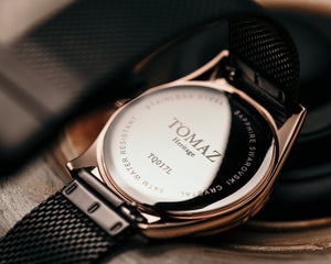 
                  
                    Load image into Gallery viewer, Tomaz Ladies Watch TQ017L-D4 (Rosegold/Black) with Swarovski (Black Mesh Strap)
                  
                